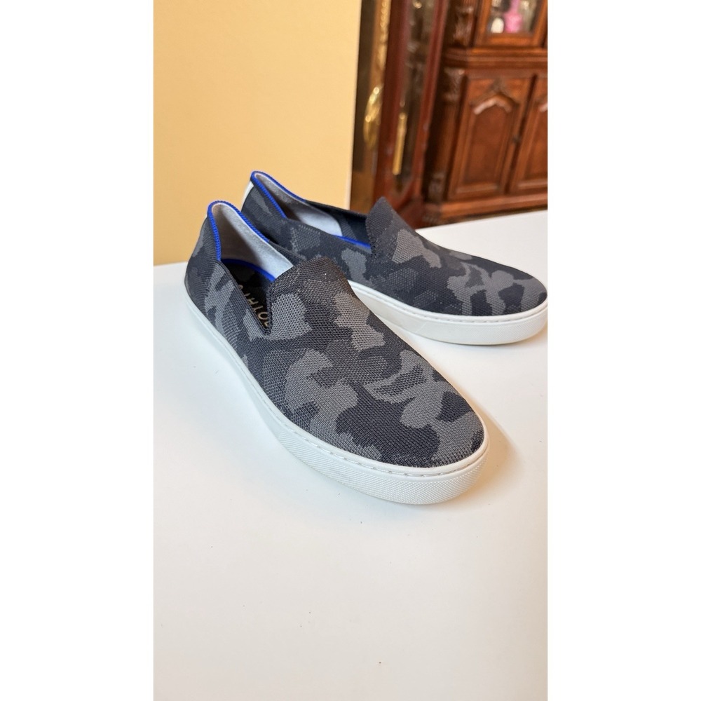 Rothy's The Original Slip On Gray Camo Blue Thread Sneakers Womens 8.5